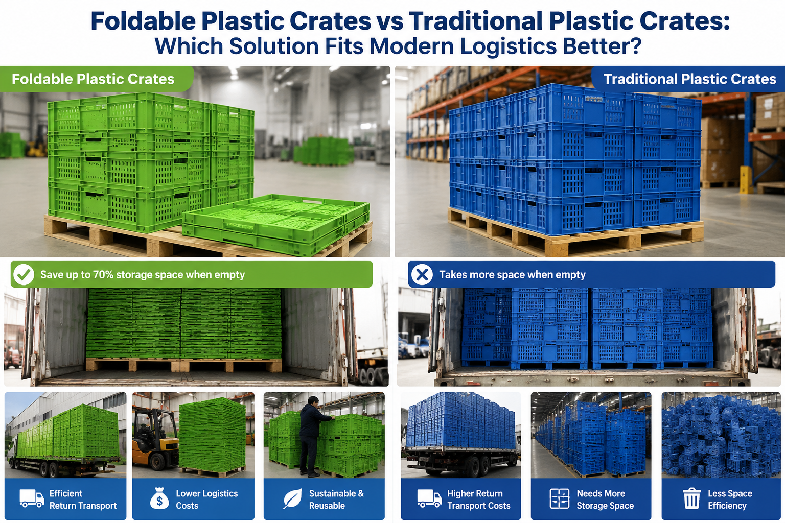Blog perusahaan terbaru tentang Kothak Plastik Lipat vs Kothak Plastik Tradisional: Solusi Mana yang Lebih Cocok untuk Logistik Modern?