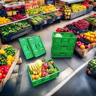 Beli Kastil penyimpanan PP Tumpuk Kastil lipat Plastik Keranjang Sayuran Besar pembuatan online