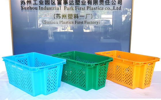 Mesh Nestable Kastil turnover plastik peti jamur ditumpuk tempat bergerak