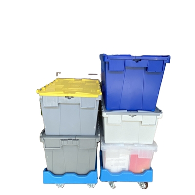 Logo Silk Printing Heavy Duty Tote Box Plastik yang dapat ditumpuk untuk solusi penyimpanan yang dapat digunakan kembali