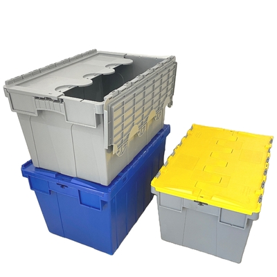 Makanan Plastik Stackable Moving Crates Container Dengan Tutup Untuk Penyimpanan 600x400x315mm
