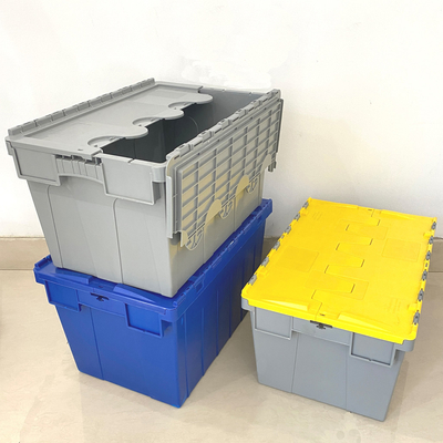 Kastil yang tidak stabil Kontainer penutup plastik penyimpanan yang dapat ditumpuk 600 * 400 * 315mm Pp Tugas berat