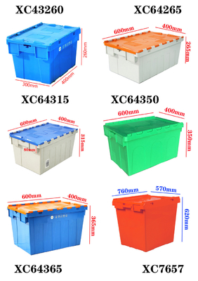 Kontainer penyimpanan dengan tutup yang terpasang peti tidak stabil 600*400*315mm Tote tugas berat dengan tutup hinged