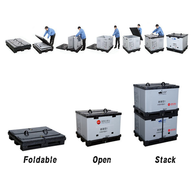 4 Way Folding Plastic Pallet Container Untuk Bagian Otomotif Transportasi Dan Penyimpanan